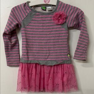 Dollie & Me Pink and Gray Striped Dress with Tulle Skirt y2k